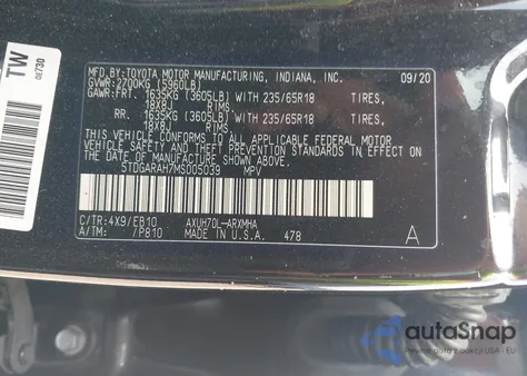 2021 Toyota Highlander Hybrid Xle from USA, damaged, VIN 5TDGARAH7MS005039